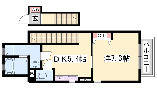 クレッシェンドKJ(1DK/2階)の間取り写真