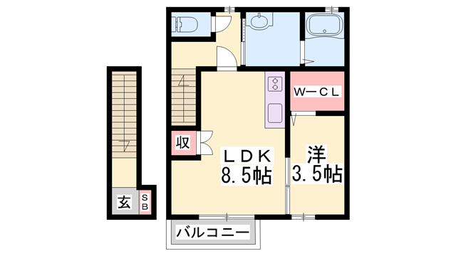 ヴィラ広畑(1LDK/2階)の間取り写真