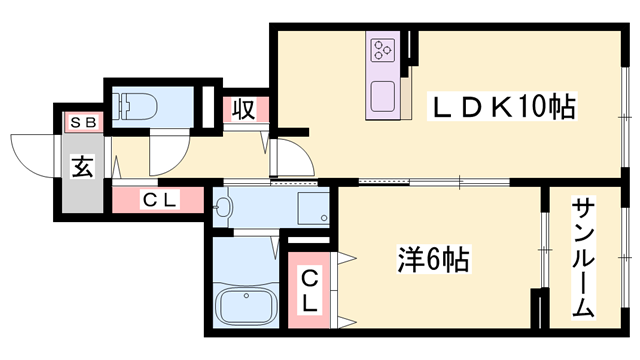 フェリア垣内(1LDK/1階)の間取り写真