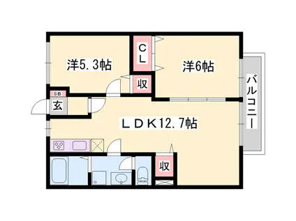 ビューハイツ横尾(2LDK/1階)の間取り写真