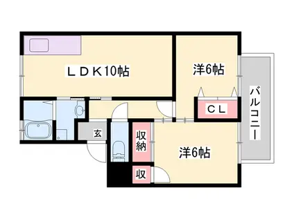 パークサイドツクダ B棟(2LDK/2階)の間取り写真