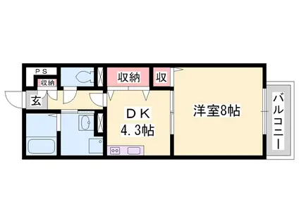 ウイング上郡 B棟(1DK/2階)の間取り写真