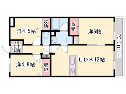 アルコ・ラ・カーサ姫路土山(3LDK/4階)の間取り写真
