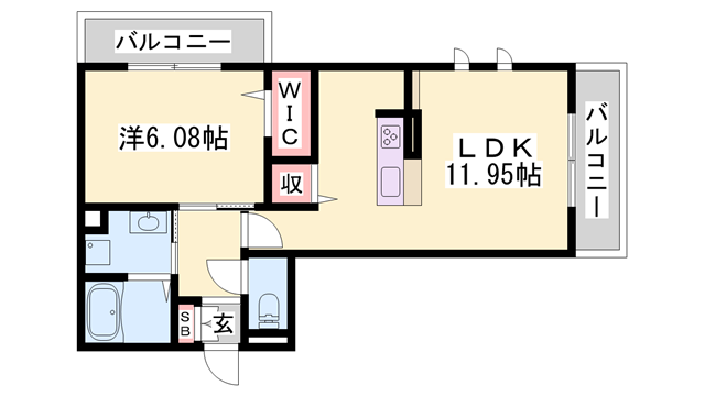 D-ROOM天神 B棟(1LDK/1階)の間取り写真