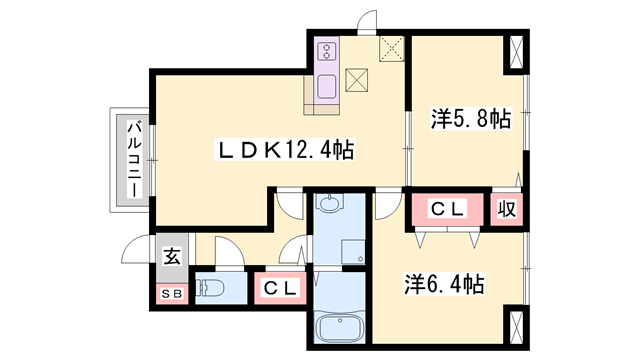メゾンジェルメ(2LDK/1階)の間取り写真