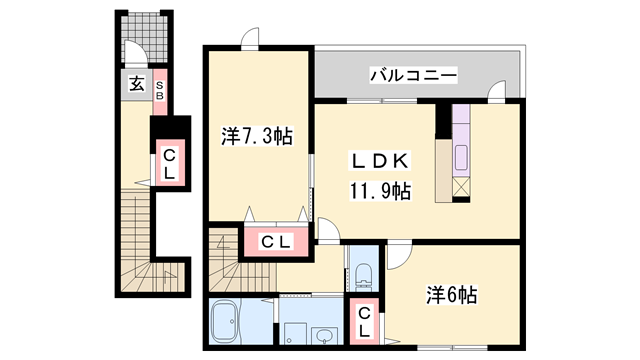 グラン・シャリオ B棟(2LDK/2階)の間取り写真