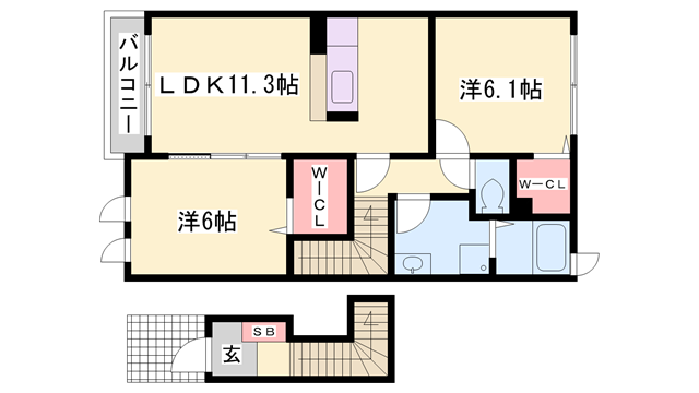 サニーレジデンス御着A(2LDK/2階)の間取り写真