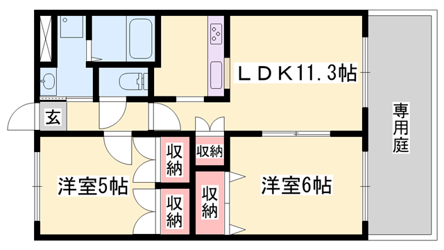 ツイン・ステージ1(2LDK/1階)の間取り写真