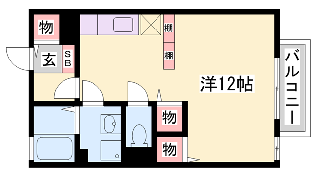 リビングタウン古坂弐番館(ワンルーム/1階)の間取り写真