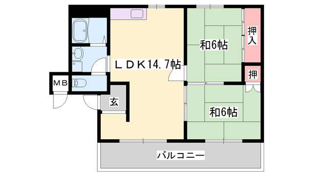 モアークレスト飾磨(2LDK/2階)の間取り写真