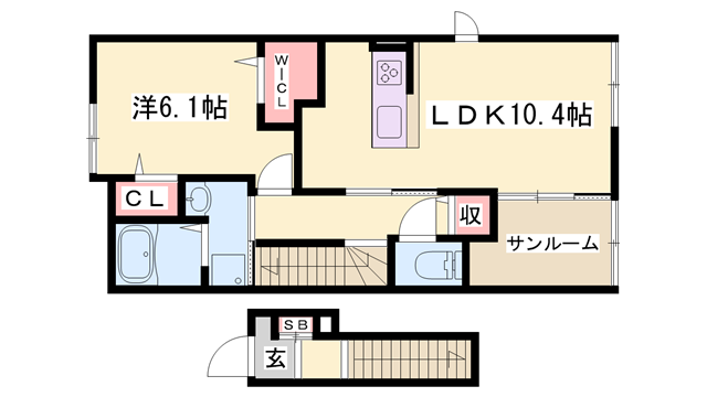 L&C MOCA Ⅱ(1LDK/2階)の間取り写真
