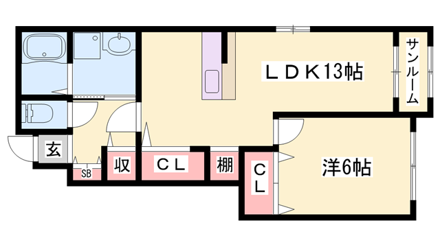 ソレイユA(1LDK/1階)の間取り写真