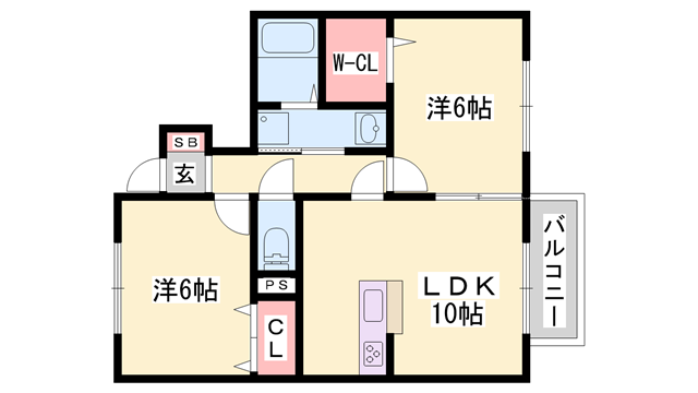 ファミールD棟(2LDK/1階)の間取り写真