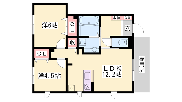 ラ・ルーチェ807 B棟(2LDK/1階)の間取り写真
