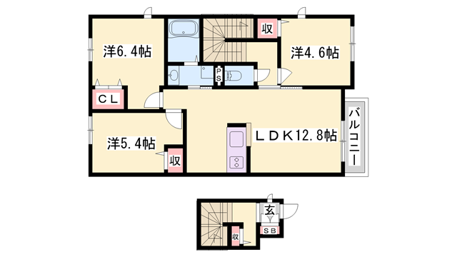 シャーメゾン水足A(3LDK/2階)の間取り写真