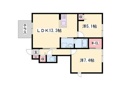 シャーメゾン中津(2LDK/1階)の間取り写真