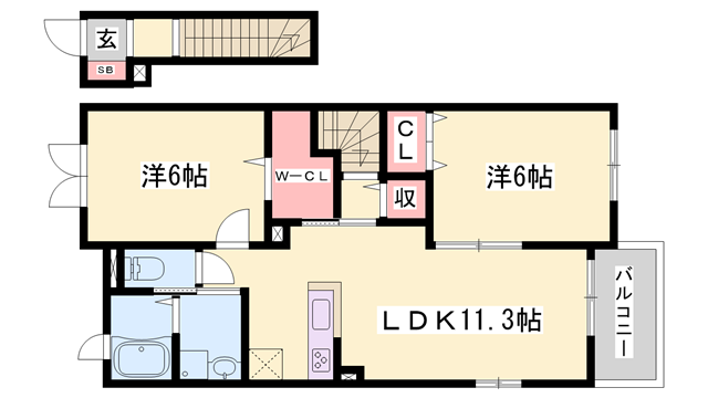 フィレールデュトラジャⅡ(2LDK/2階)の間取り写真