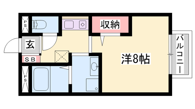 グランドソレイユ B棟(ワンルーム/2階)の間取り写真