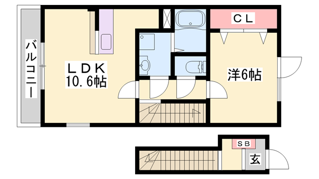 ヴィッラ・ジェンテⅡ(1LDK/2階)の間取り写真