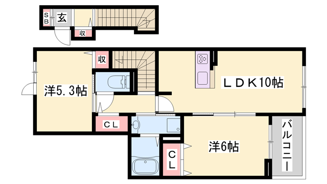 フェリア垣内(2LDK/2階)の間取り写真