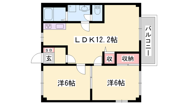 アリビラⅡ(2LDK/1階)の間取り写真