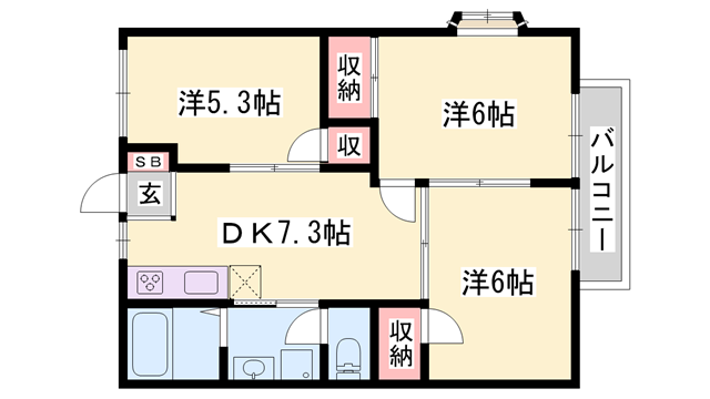 玲巧ーハイツ1(3DK/2階)の間取り写真
