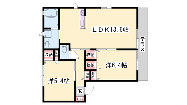パラシオ・デル・ソル(2LDK/1階)の間取り写真