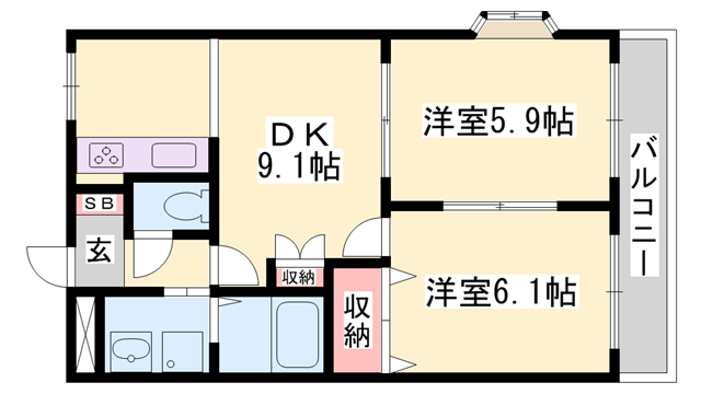 INGLE SIDE(2DK/1階)の間取り写真