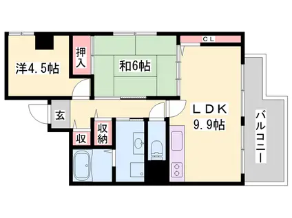 ルークレジデンス姫路(2LDK/7階)の間取り写真