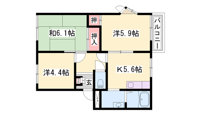 フレグランス竜山A・C(3K/1階)の間取り写真