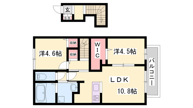 リバーサイドテラス B棟(2LDK/2階)の間取り写真