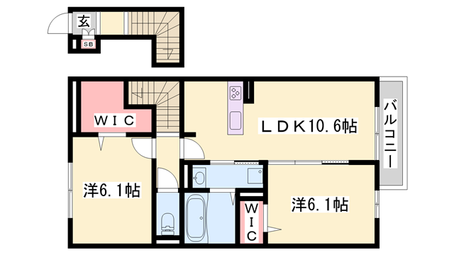 アリヴィラ宮前(2LDK/2階)の間取り写真
