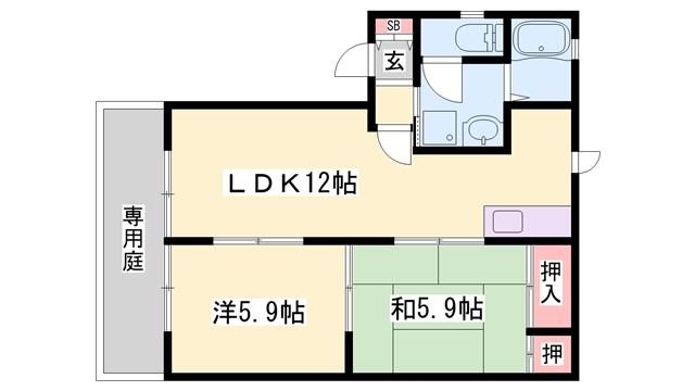 オクノハウス(2LDK/1階)の間取り写真