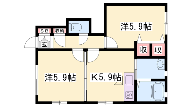加古川ハイツ峰(2K/1階)の間取り写真