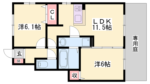 アルページュ ブラン(2LDK/1階)の間取り写真