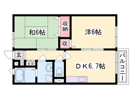 バレンシア下太田B棟(2DK/2階)の間取り写真