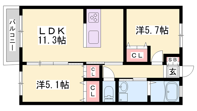 ローザンコート(2LDK/2階)の間取り写真