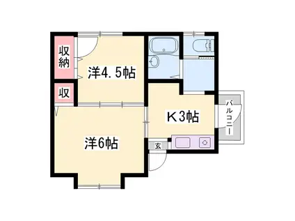 リバーハイツ(2K/1階)の間取り写真