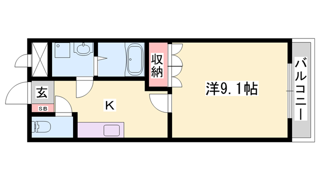 ビアンヒルズ(1K/1階)の間取り写真