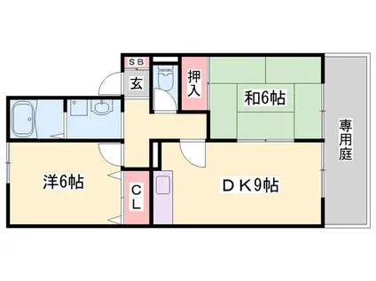 ハイカムール・山手(2DK/1階)の間取り写真