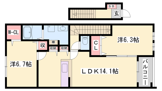 ブライト・ハウスⅡ(2LDK/2階)の間取り写真