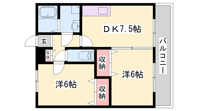 メゾンソレイユA(2DK/2階)の間取り写真
