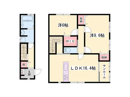 梅ヶ枝町ハイツ 1・2階の一部(2SLDK/2階)の間取り写真