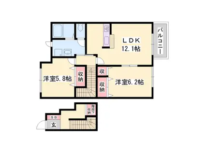 アンソレイエ I・K(2LDK/2階)の間取り写真