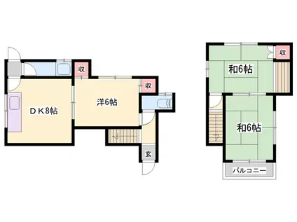 山陽電気鉄道本線 播磨町駅 徒歩8分 2階建 築50年(3DK)の間取り写真
