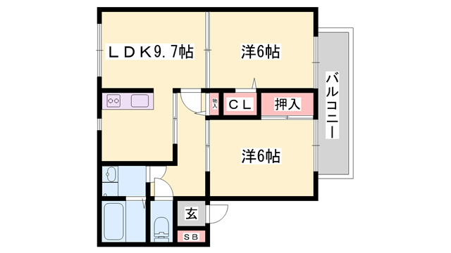 フラワービレッジ茉琴(2LDK/2階)の間取り写真