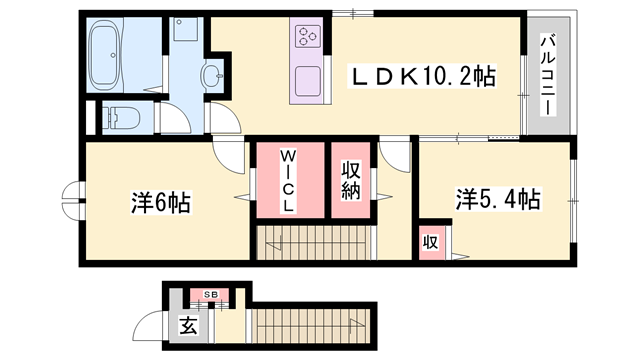 シュライン ウエスト(2LDK/2階)の間取り写真