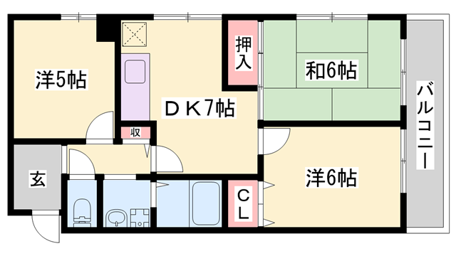 ロイヤルコーポ広畑(3DK/6階)の間取り写真