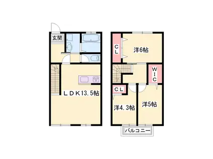 クリスタルハイツ仁豊野(3LDK/1階)の間取り写真