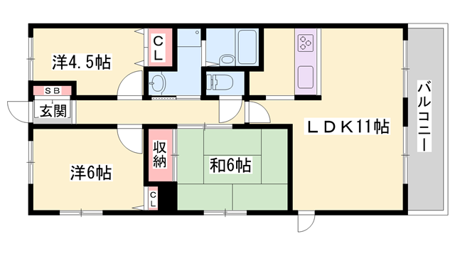 ロイヤルヴィ—ゼ南新在家(3LDK/6階)の間取り写真